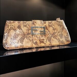 Fendi Baguette Mamma Shoulder Bag Snakeskin FF Logo Beige Brown